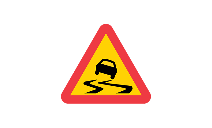 road signs | warning signs | a10 | warning for a slippery road | practice driving licence theory online | körteori