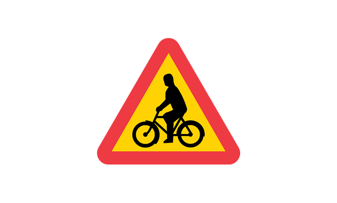 vägmärken | varningsmärken | a16 | varning för cyklande och mopedförare | öva körkortsteori online | körteori
