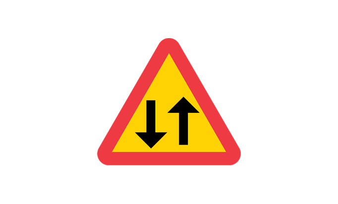 road signs | warning signs | a25 | warning for two-way traffic | practice driving licence theory online | körteori