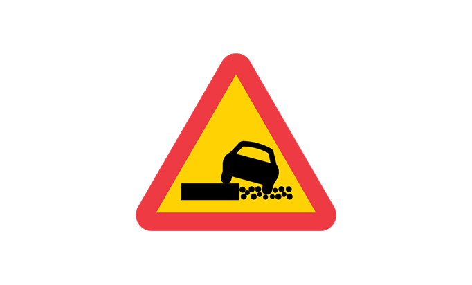 road signs | warning signs | a27 | warning for soft verge or high edge of the carriageway | practice driving licence theory online | körteori