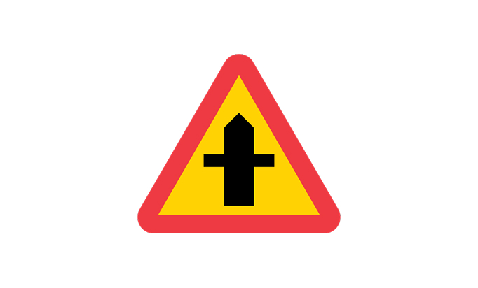 road signs | warning signs | a29 | Warning for a junction where traffic on the connecting road must give way | practice driving licence theory online | körteori