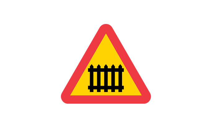 road signs | warning signs | a35 | warning for a level crossing with gates | practice driving licence theory online | körteori