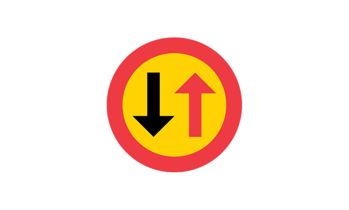 road signs | priority signs | b6 | give way to oncoming traffic | practice driving licence theory online | körteori