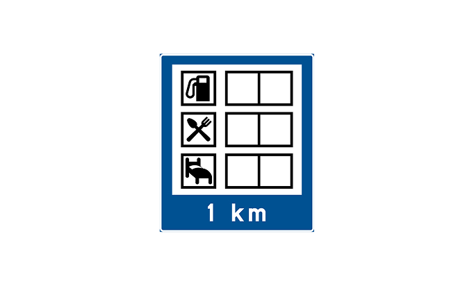road signs | direction signs | h23 | advance information on roadside services | practice driving licence theory online | körteori